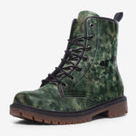 Leather Boots Green Camo Grungy Skull
