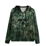 Men's Zip Up Hoodie Green Camo Grungy Skull