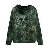 Men's Zip Up Hoodie Green Camo Grungy Skull