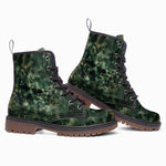 Leather Boots Green Camo Grungy Skull
