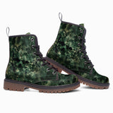 Leather Boots Green Camo Grungy Skull