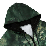 Men's Zip Up Hoodie Green Camo Grungy Skull