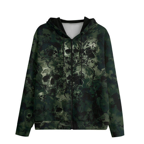 Men's Zip Up Hoodie Camo Skulls Motifs