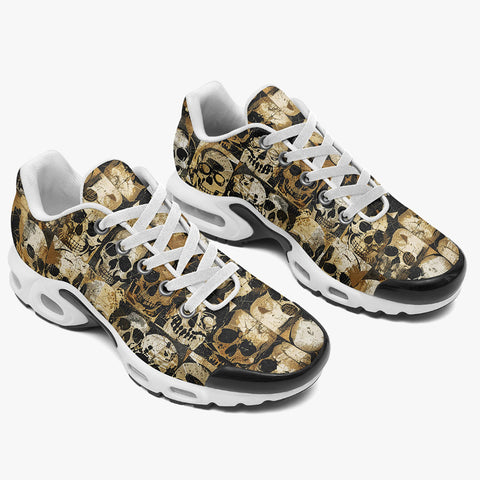 Air Cushion Sneakers Brown and Black Skulls Art