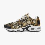 Air Cushion Sneakers Brown and Black Skulls Art