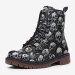Leather Boots Black and White Skulls Art