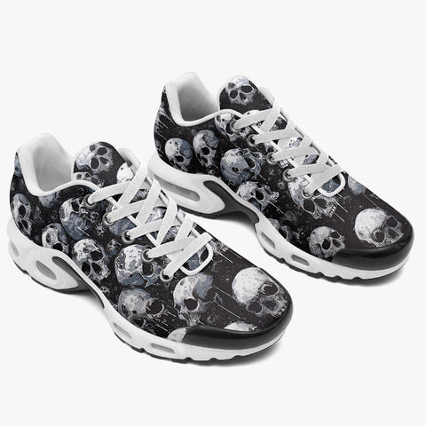 Air Cushion Sneakers Black and White Skulls Art