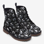 Leather Boots Black and White Skulls Art