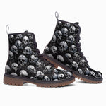 Leather Boots Black and White Skulls Art