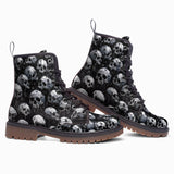 Leather Boots Black and White Skulls Art