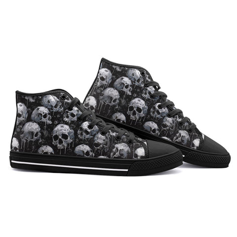 High-Top Canvas Shoes Black and White Skulls Art