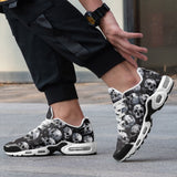 Air Cushion Sneakers Black and White Skulls Art