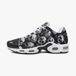 Air Cushion Sneakers Black and White Skulls Art
