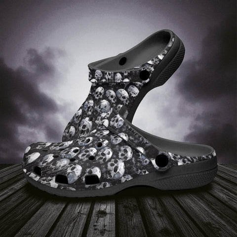 Classic Clogs Black and White Skulls Art