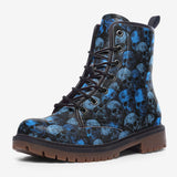 Leather Boots Blue Skulls Collage
