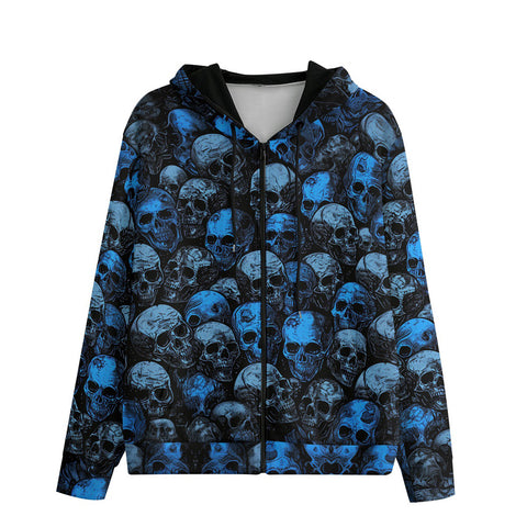 Men's Zip Up Hoodie Blue Skulls Collage