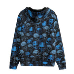 Men's Zip Up Hoodie Blue Skulls Collage