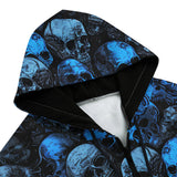 Men's Zip Up Hoodie Blue Skulls Collage