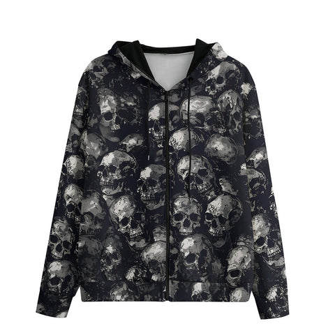 Men's Zip Up Hoodie Gray Skulls Collage