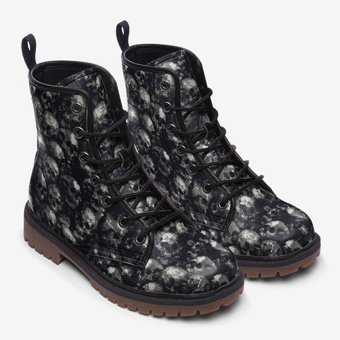 Leather Boots Gray Skulls Collage
