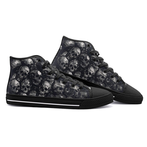 High-Top Canvas Shoes Gray Skulls Collage