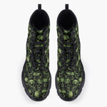 Casual Leather Chunky Boots Green Skulls Collage