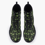 Casual Leather Chunky Boots Green Skulls Collage