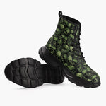 Casual Leather Chunky Boots Green Skulls Collage