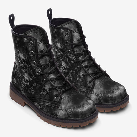 Leather Boots Gray Skulls Collage