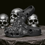 Classic Clogs Gray Skulls Collage