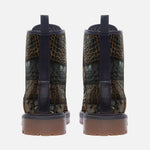 Leather Boots Crocodile Skin Patchwork Print