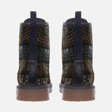 Leather Boots Crocodile Skin Patchwork Print