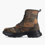 Casual Leather Chunky Boots Crocodile Leather Patchwork Print