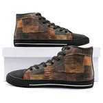 High-Top Canvas Shoes Crocodile Leather Patchwork Print