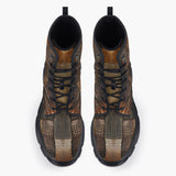 Casual Leather Chunky Boots Crocodile Leather Patchwork Print