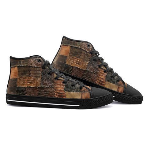 High-Top Canvas Shoes Crocodile Leather Patchwork Print