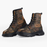 Casual Leather Chunky Boots Crocodile Leather Patchwork Print