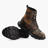 Casual Leather Chunky Boots Crocodile Leather Patchwork Print