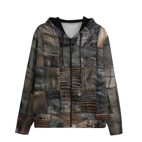 Men's Zip Up Hoodie Reptile Skin Patchwork Print