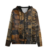 Men's Zip Up Hoodie Snakeskin Fabric Patchwork Print