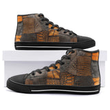 High-Top Canvas Shoes Brown Crocodile Skin Art