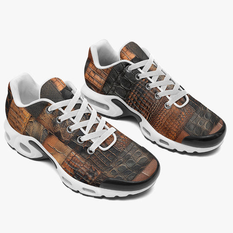 Air Cushion Sneakers Brown Alligator Skin Patchwork