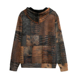 Men's Zip Up Hoodie Brown Alligator Skin Patchwork Print