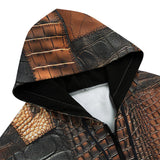 Men's Zip Up Hoodie Brown Alligator Skin Patchwork Print