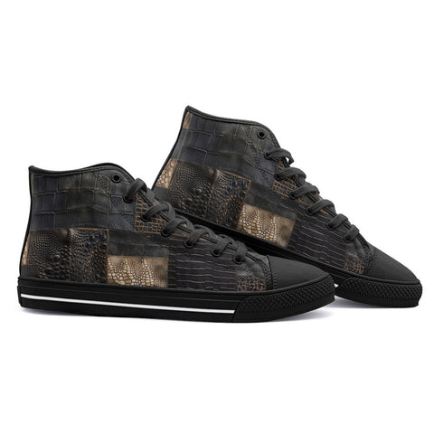 High-Top Canvas Shoes Black Crocodile Skin Mosaic Print