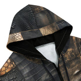 Men's Zip Up Hoodie Black Crocodile Skin Mosaic Print