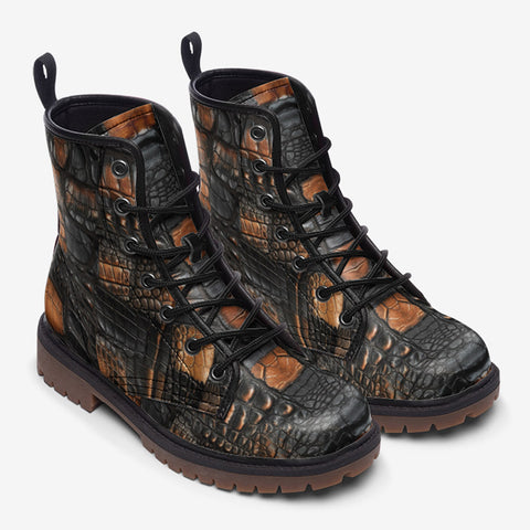 Leather Boots Black and Brown Alligator Patchwork Print