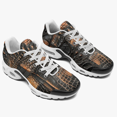 Air Cushion Sneakers Black and Brown Alligator Patchwork Print
