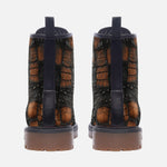 Leather Boots Black and Brown Alligator Patchwork Print
