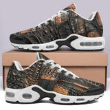 Air Cushion Sneakers Black and Brown Alligator Patchwork Print